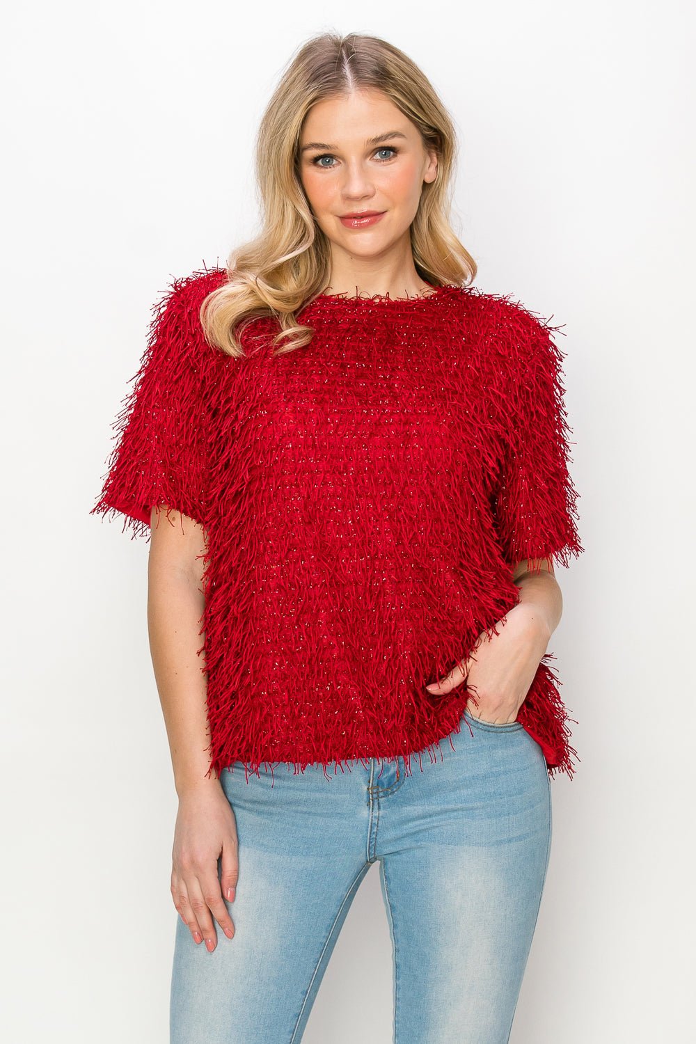 Winnae Sparkling Feathered Eyelash Top - JOH APPAREL - Banebrook Collections