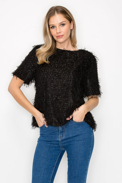 Winnae Sparkling Feathered Eyelash Top - JOH APPAREL - Banebrook Collections