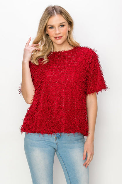 Winnae Sparkling Feathered Eyelash Top - JOH APPAREL - Banebrook Collections