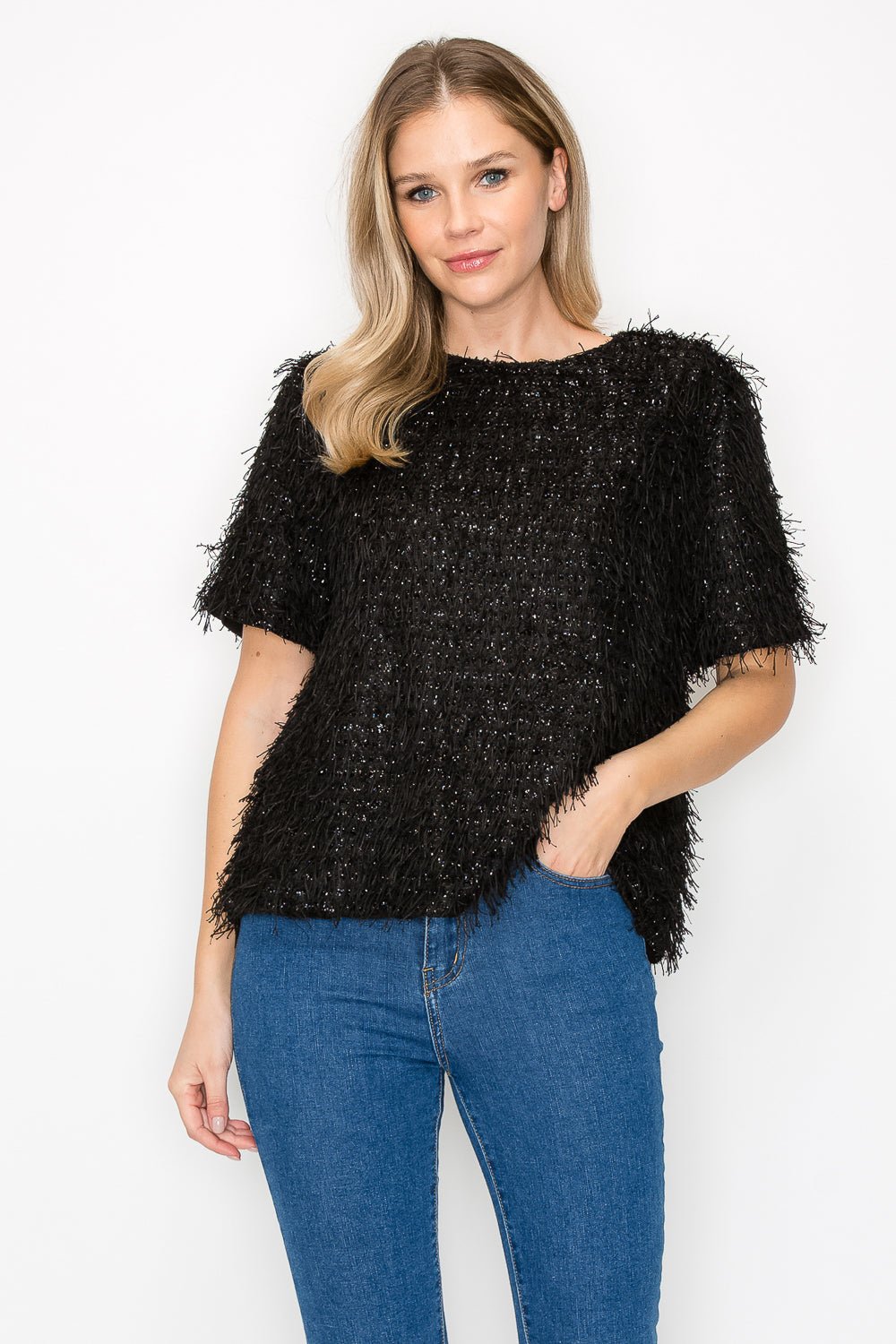 Winnae Sparkling Feathered Eyelash Top - JOH APPAREL - Banebrook Collections