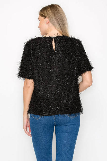 Winnae Sparkling Feathered Eyelash Top - JOH APPAREL - Banebrook Collections