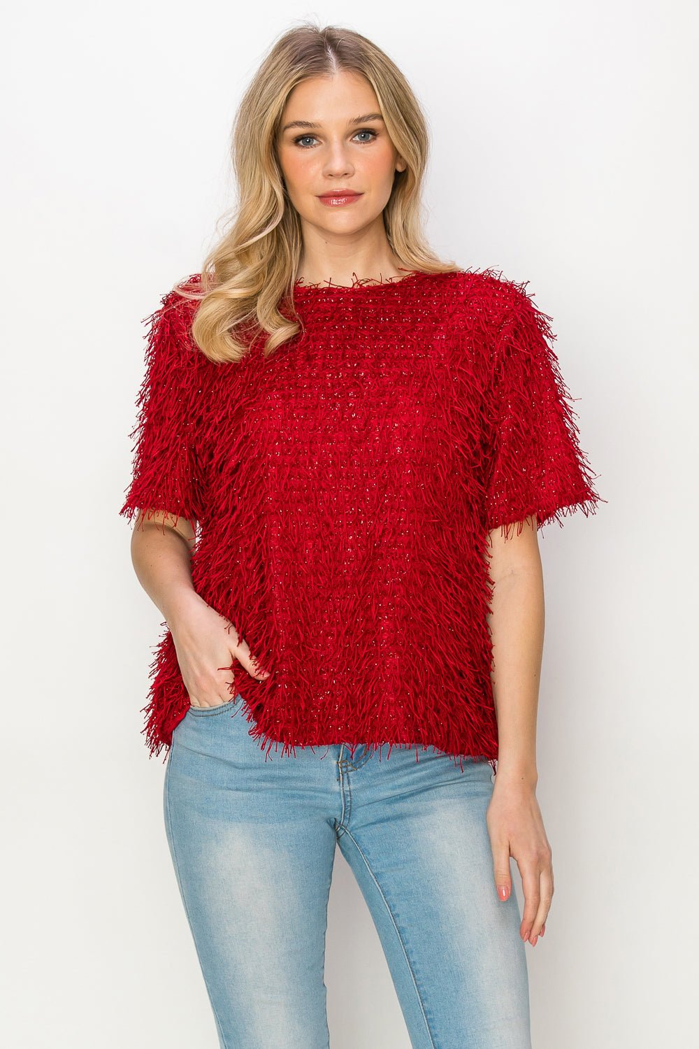 Winnae Sparkling Feathered Eyelash Top - JOH APPAREL - Banebrook Collections