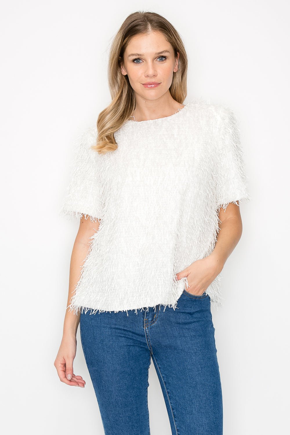 Winnae Sparkling Feathered Eyelash Top - JOH APPAREL - Banebrook Collections