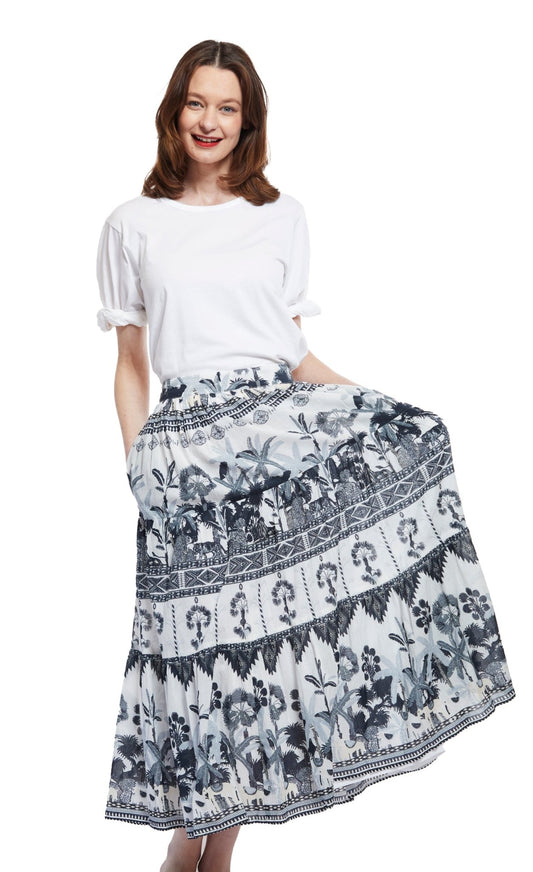 Woodstock Skirt With Grey Ikat Print - DIZZY LIZZIE - Banebrook Collections